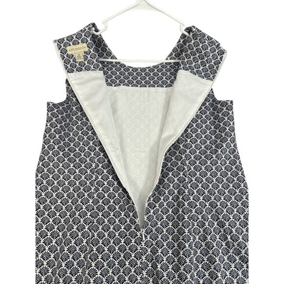 Appleseed’s Scallop Trim Sleeveless Dress White Navy Blue Floral size 10 - Picture 7 of 8